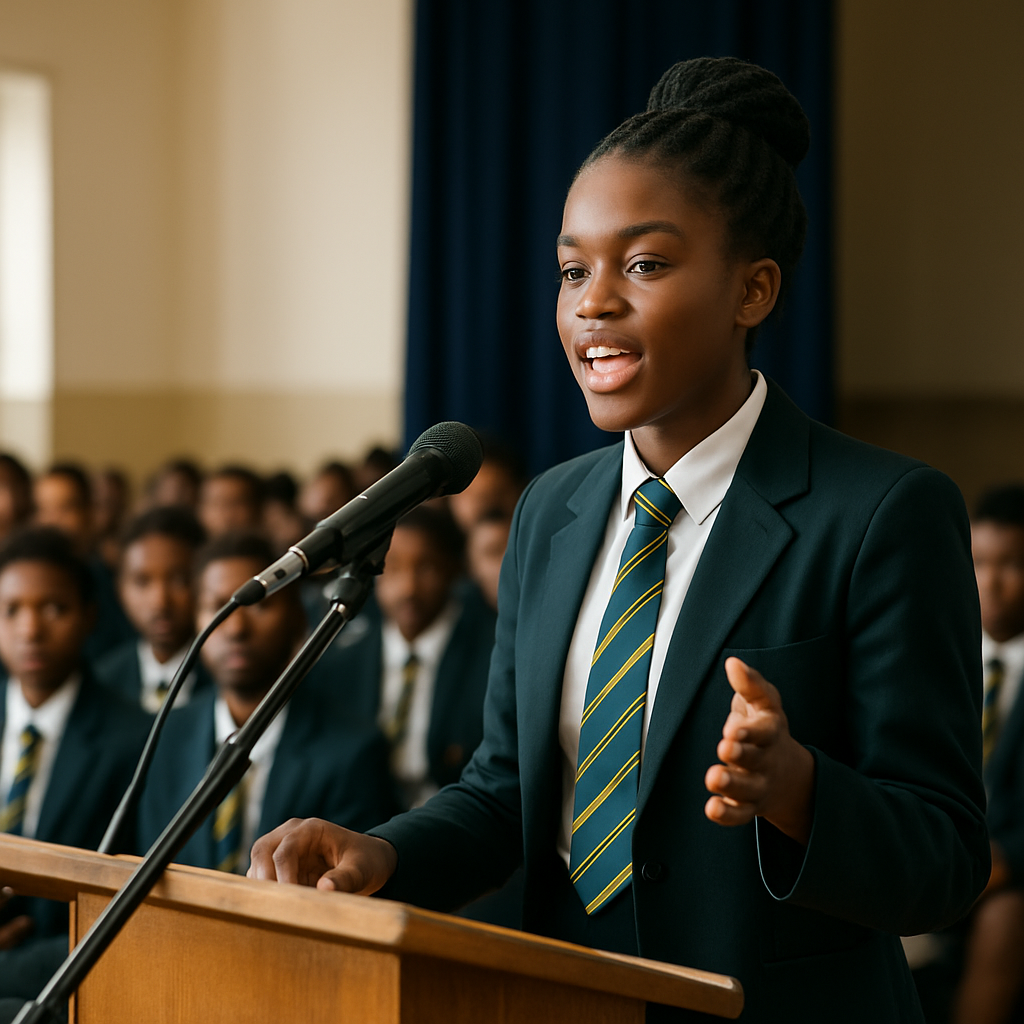 A student speaking at a debate